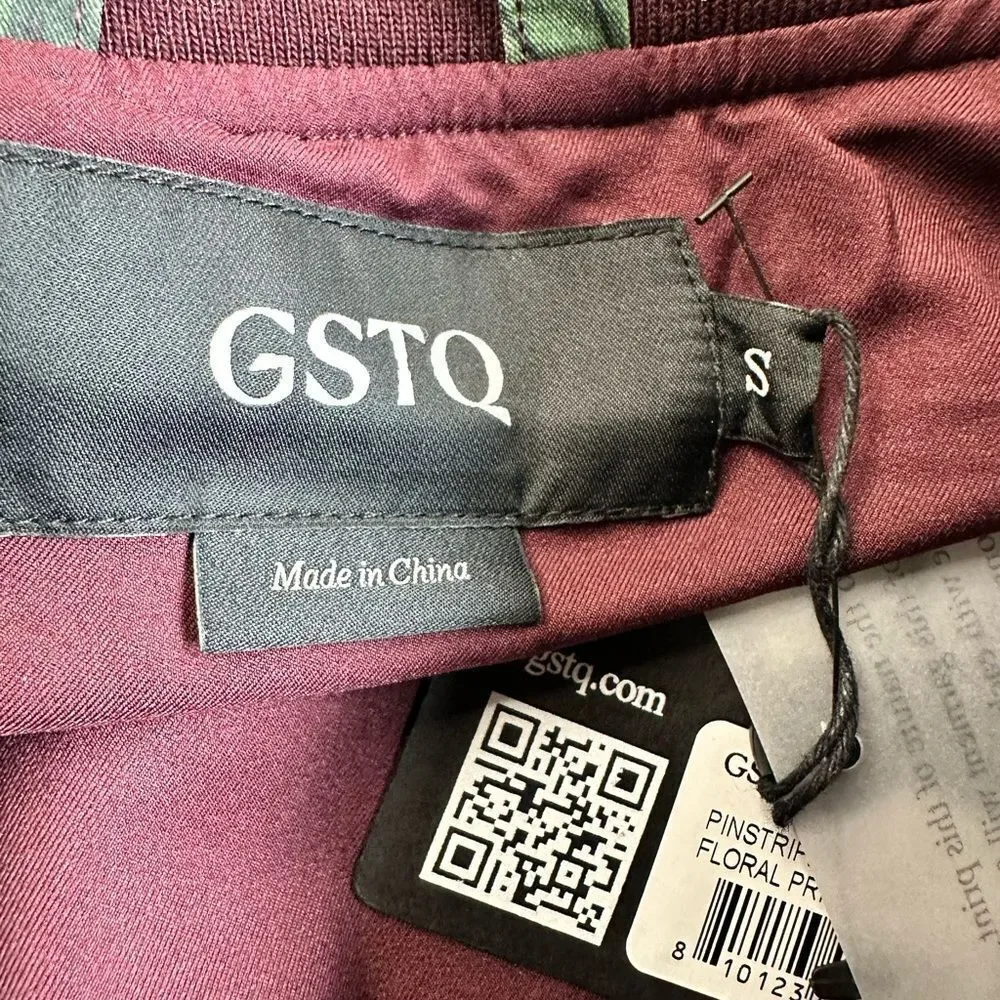 GSTQ Men's Floral Bomber Jacket Green/Maroon Full Zip - Size Small